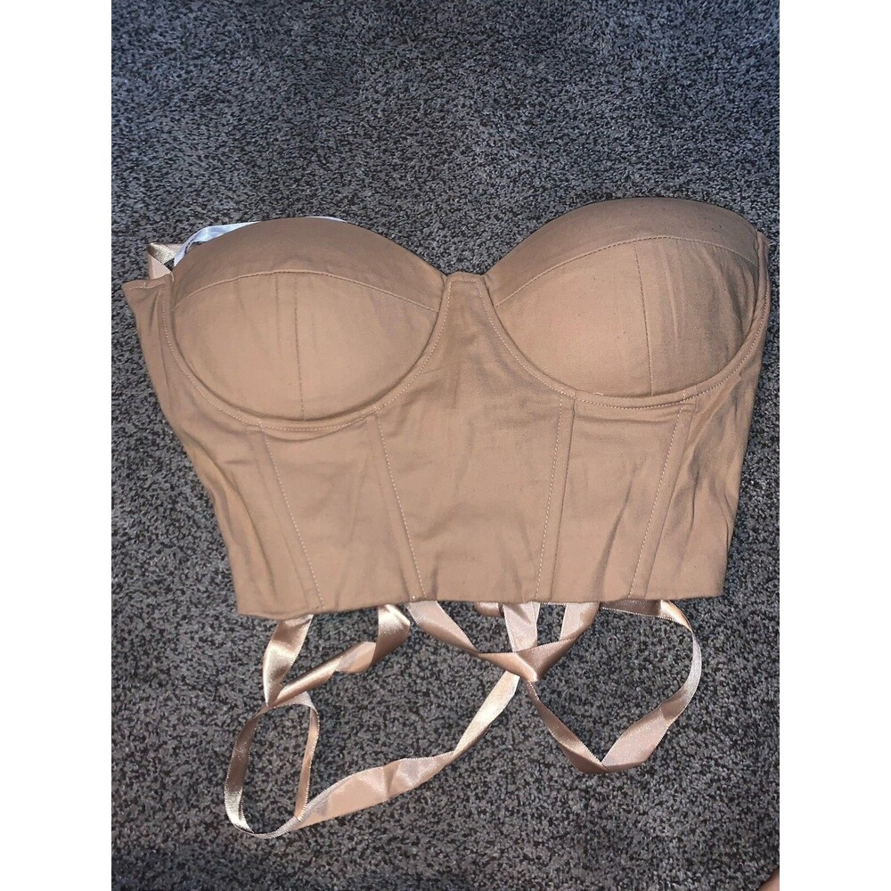 SHEIN Beige Strapless Corset Back Cropped Top Beige Plus Size 1